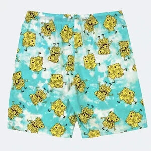 Men's Spongebob 9" Tie-Dye Pull-On Shorts - Blue/Yellow/White